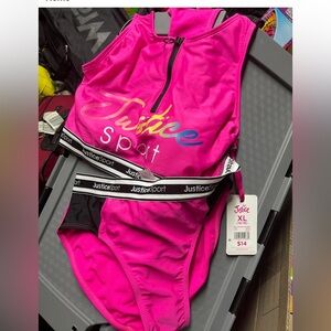Justice Sport Neon Pink Swimsuit with Logo